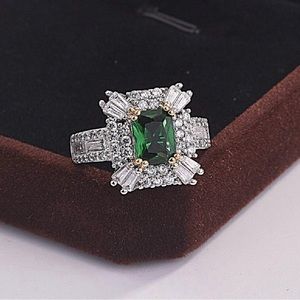 925 Sterling Silver Emerald Ring Shiny Complete CZ Diamond Ring Cubic ri…